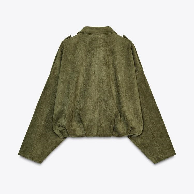 Women's Batwing Sleeve Lapel Suede