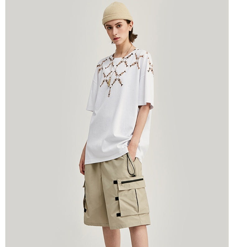 Men's T-shirt fishbone print oversized