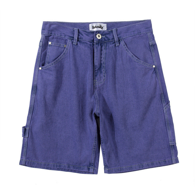 Distressed washed denim shorts