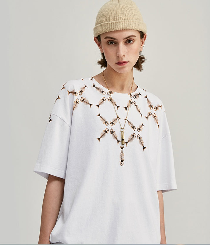 Men's T-shirt fishbone print oversized