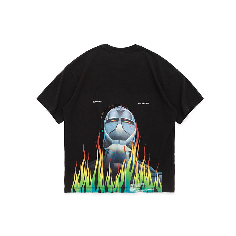 flame robot printed short-sleeved t-shirt