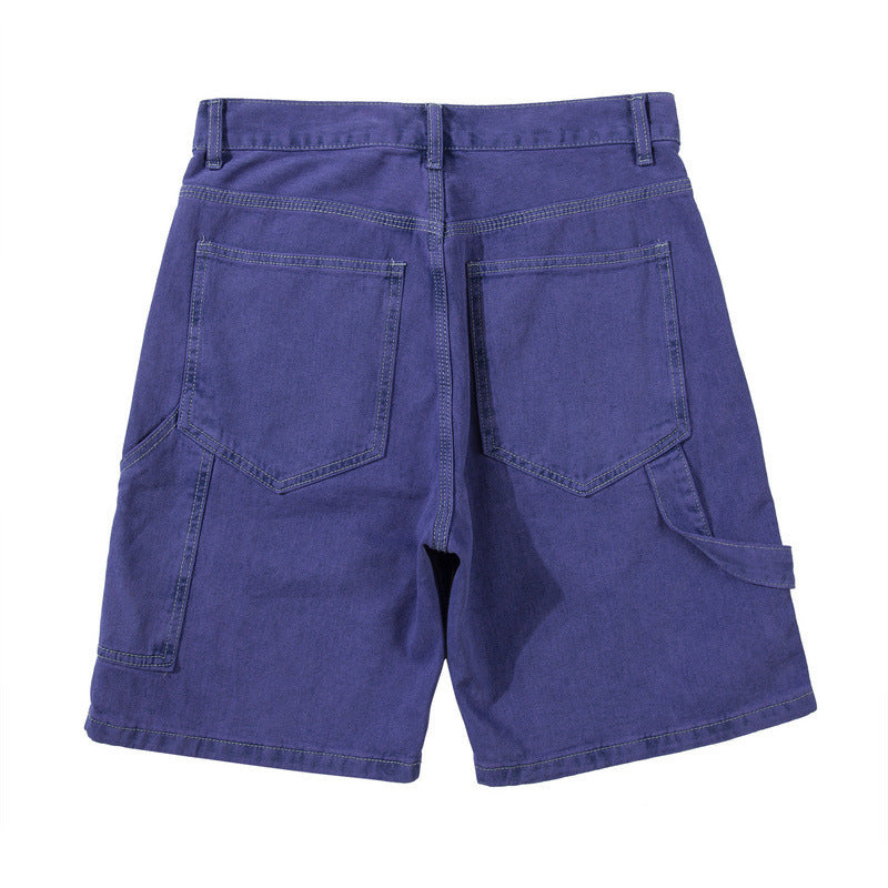 Distressed washed denim shorts