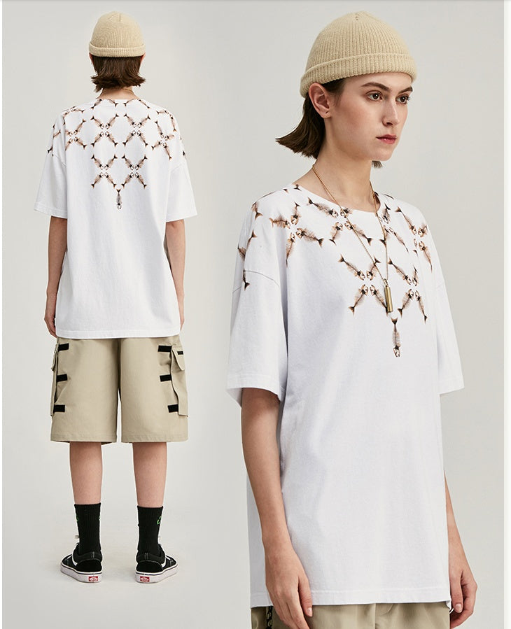 Men's T-shirt fishbone print oversized