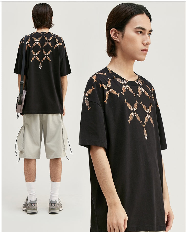 Men's T-shirt fishbone print oversized