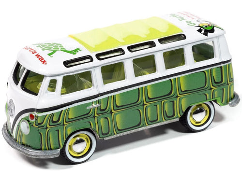 1965 Volkswagen Samba Bus "Turtle Wax" White and Green with Graphics "Pop Culture" 2025 Release 1 1/64 Diecast Model Car by Johnny Lightning - hausofthreads