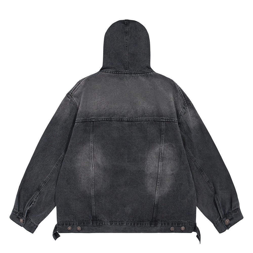 Washed Distressed Stitching Hooded Pullover