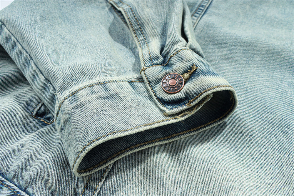 Washed Distressed Stitching Hooded Pullover