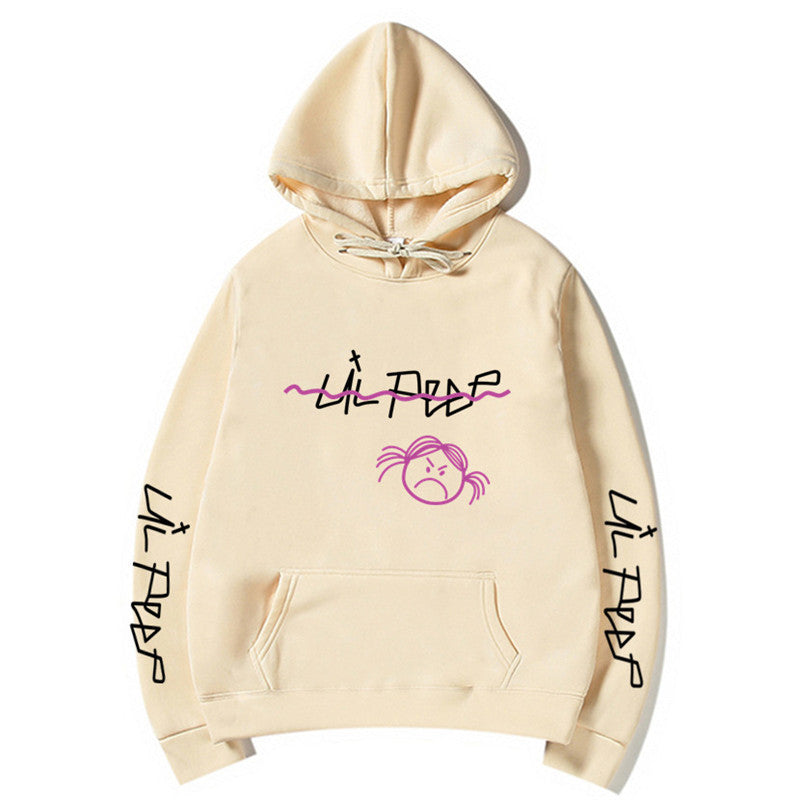 Basic Printed Hoodies Beige