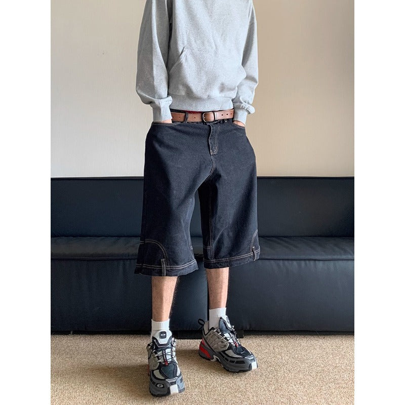 Niche Design Flip-down Denim Shorts Men