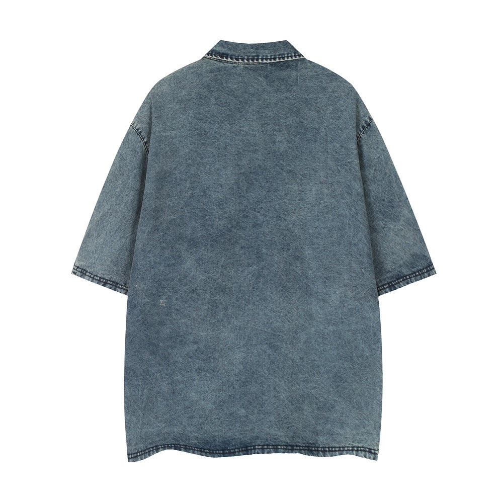 Short Sleeve Denim Polo Shirt Men