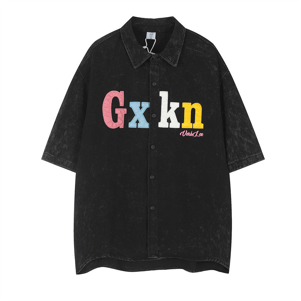 Distressed Washed Denim Short-sleeved Shirt