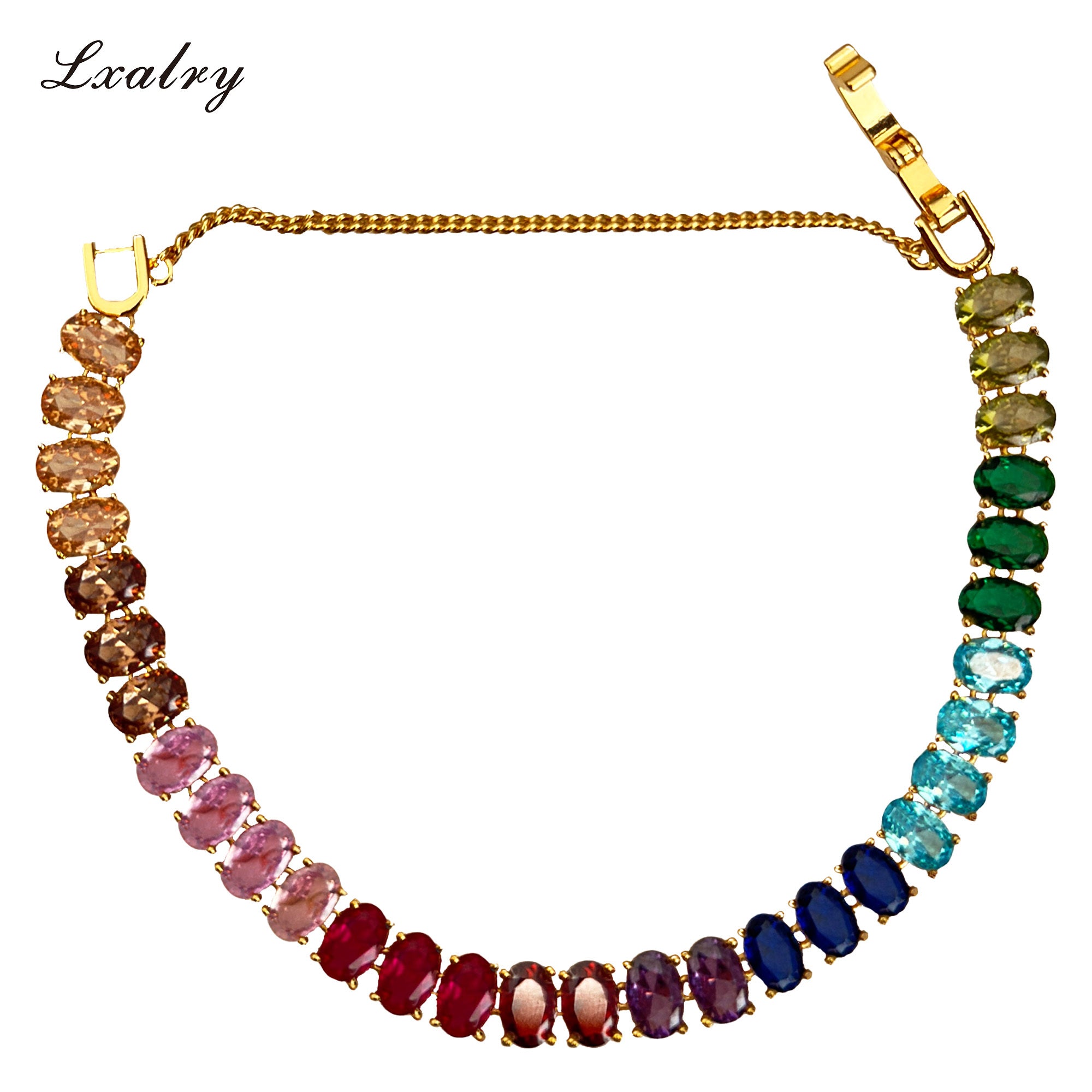 Lxalry 18K Gold Plated Copper Rainbow Zircon Bracelet