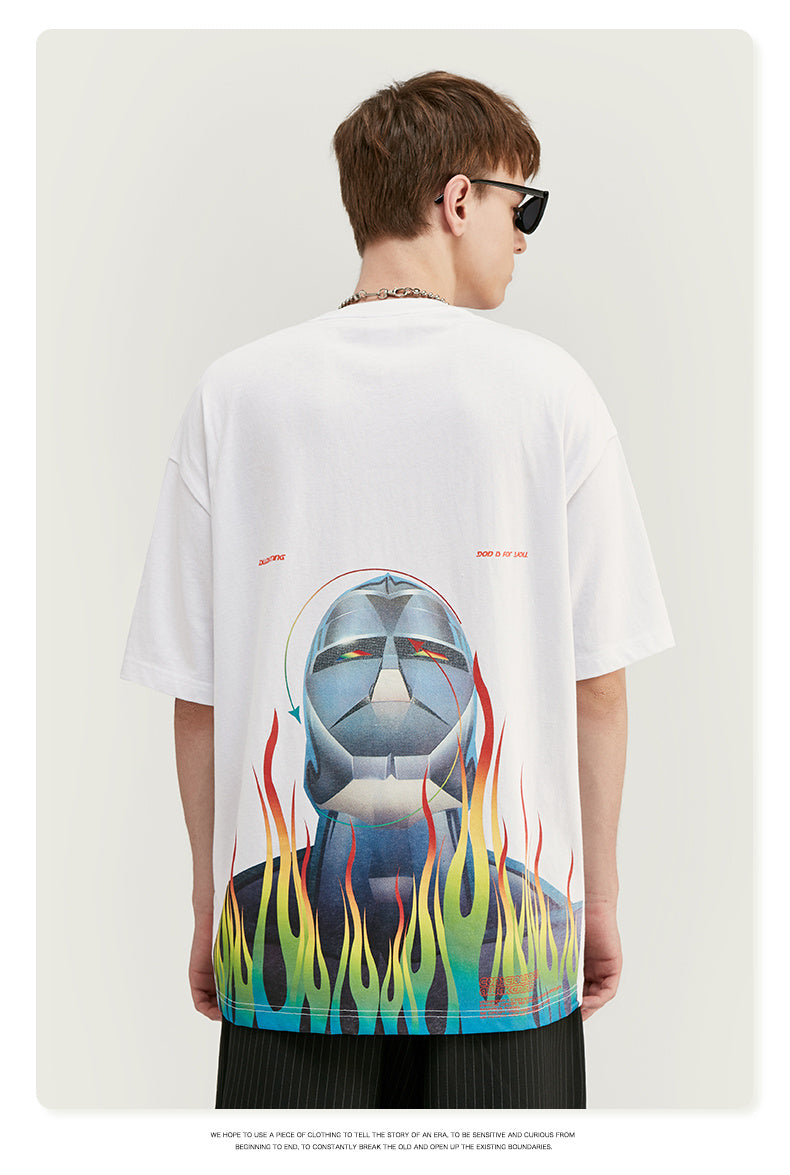 flame robot printed short-sleeved t-shirt