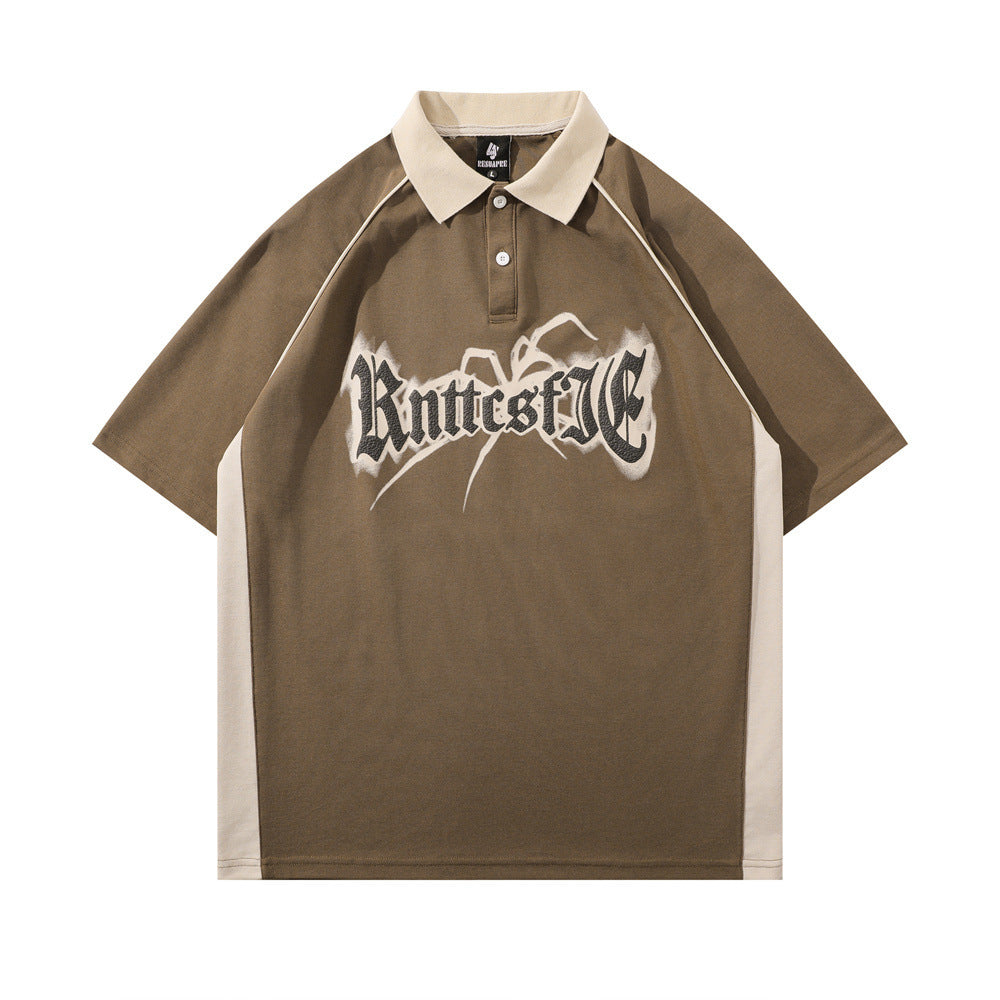 Spider Letter Print Short-sleeve Polo Shirt Men