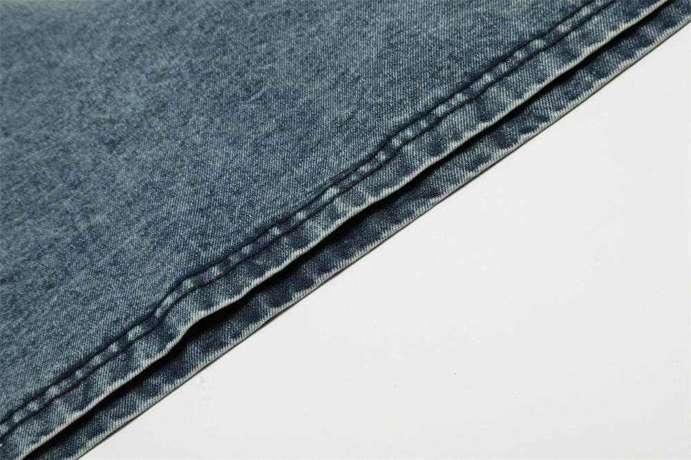 Short Sleeve Denim Polo Shirt Men