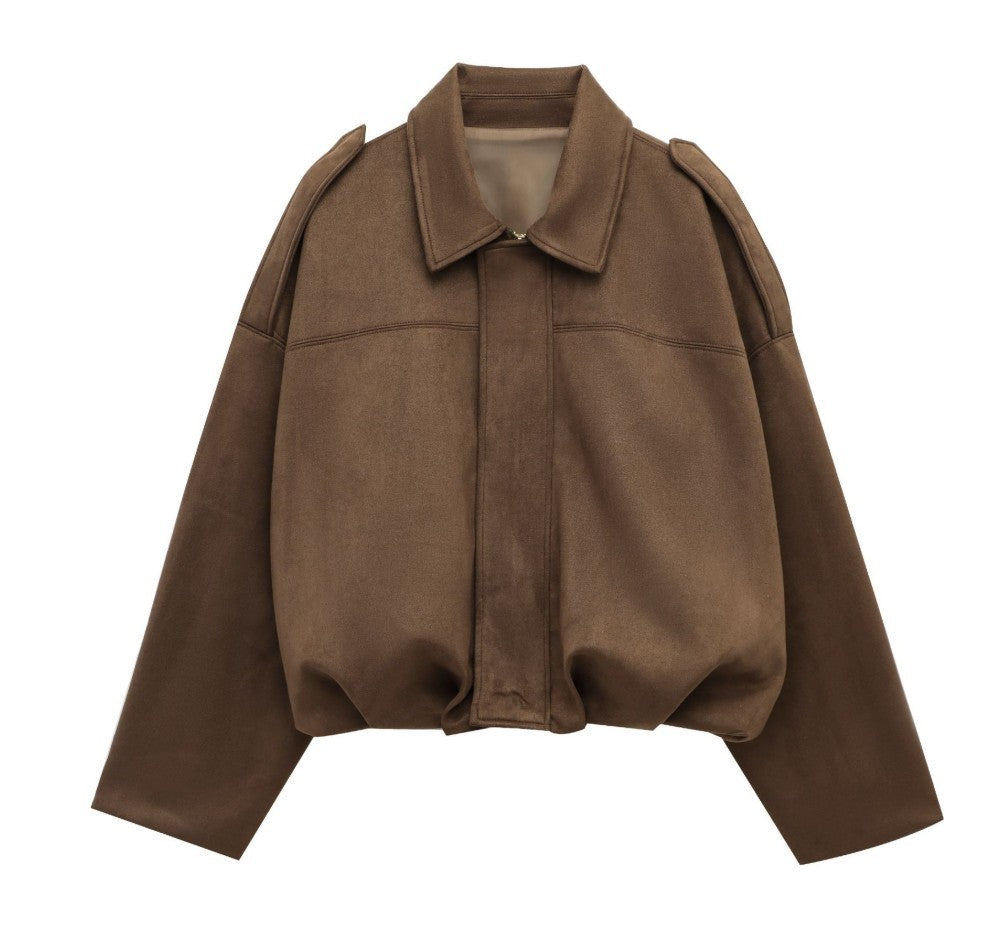 Women's Batwing Sleeve Lapel Suede