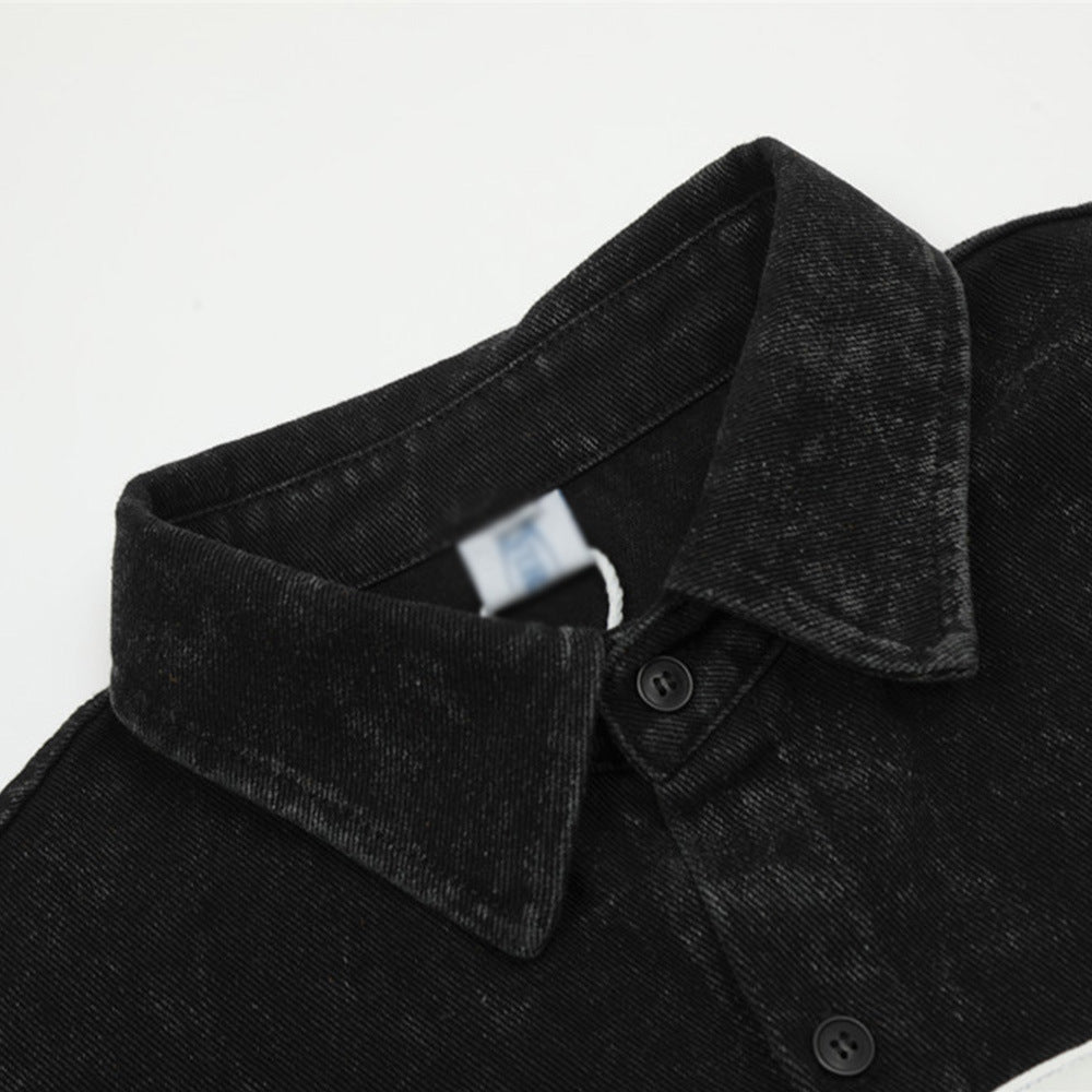 Distressed Washed Denim Short-sleeved Shirt