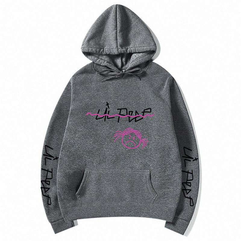 Basic Printed Hoodies Beige Grey