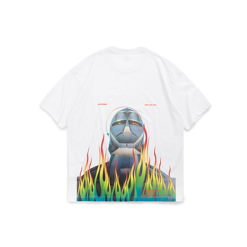 flame robot printed short-sleeved t-shirt