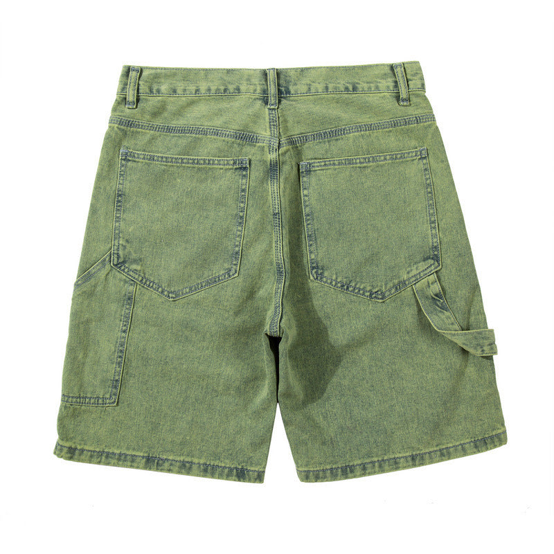 Distressed washed denim shorts