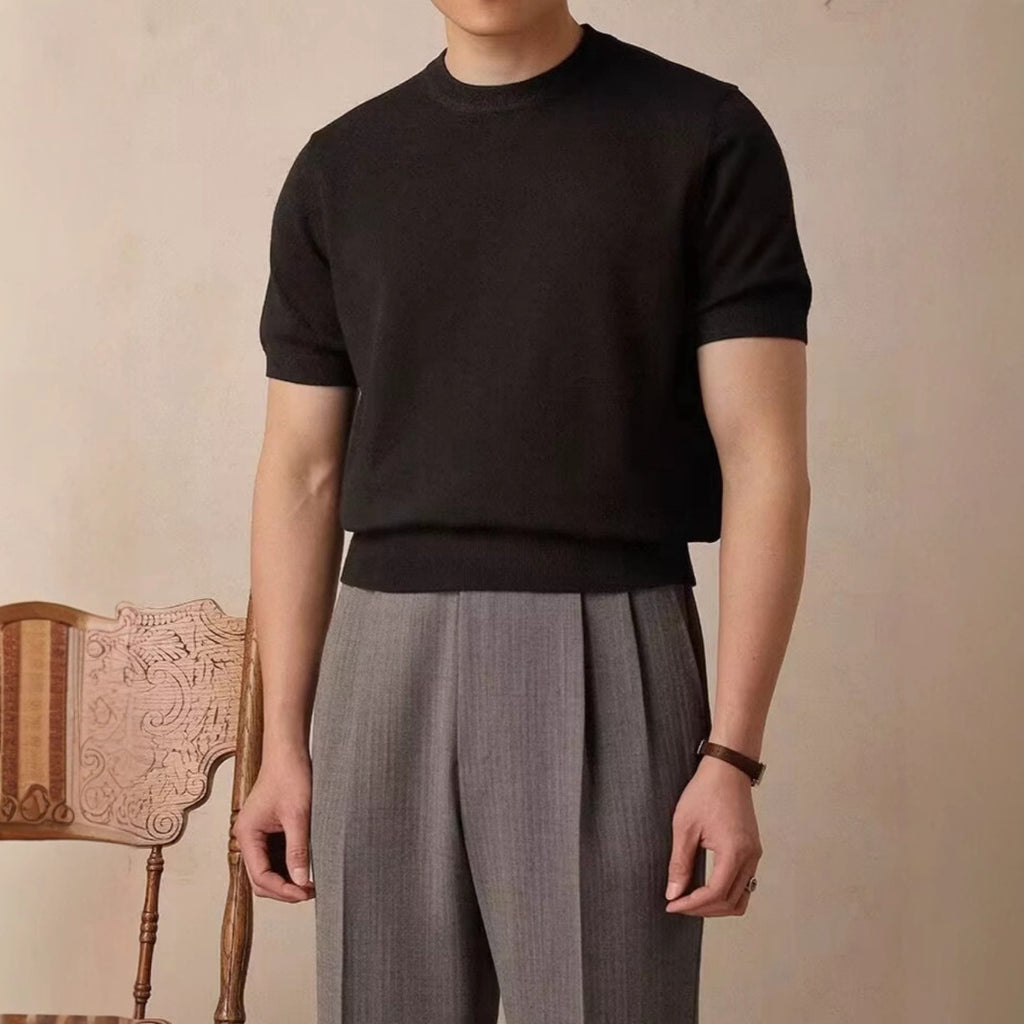 Round Neck Short Sleeve Knitted T-shirt