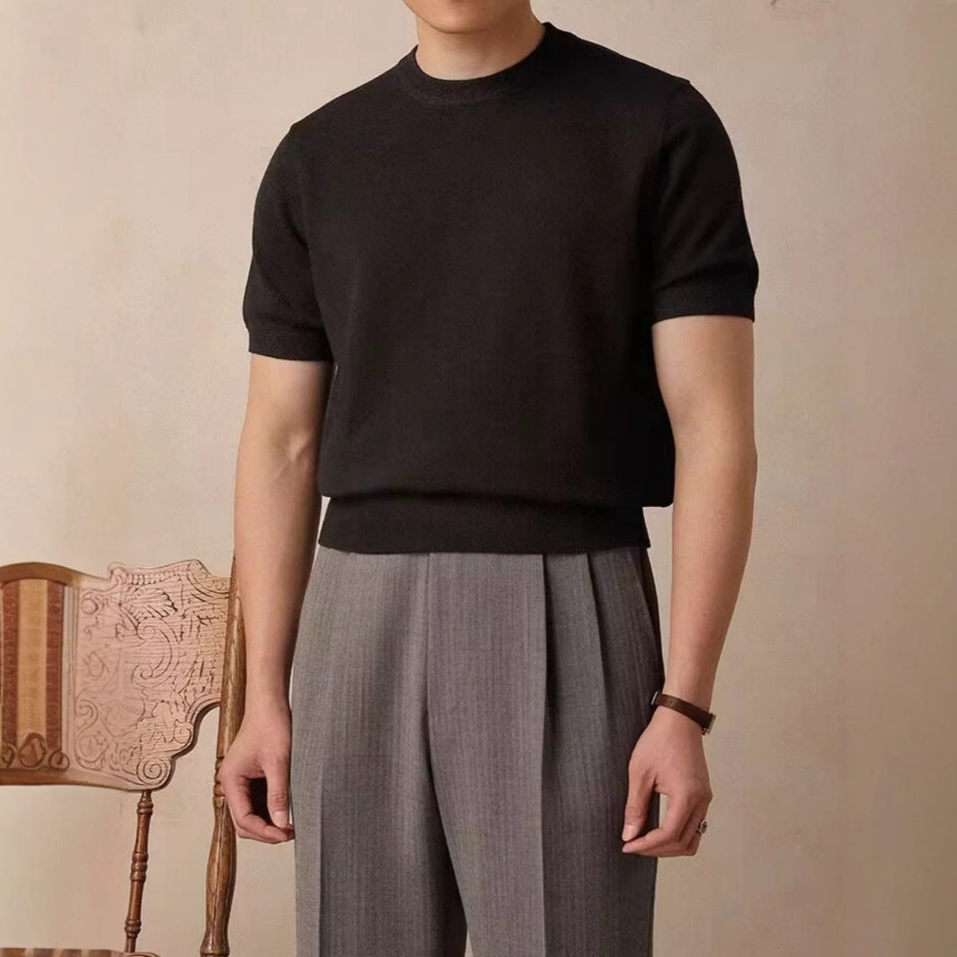 Round Neck Short Sleeve Knitted T-shirt