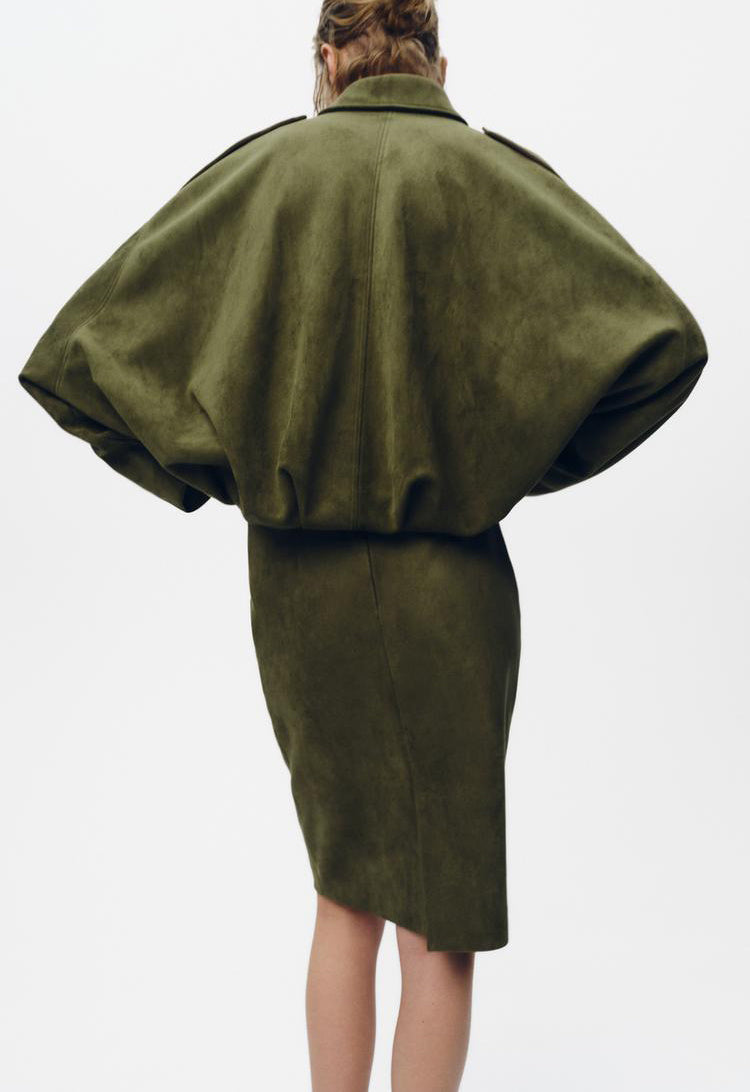 Women's Batwing Sleeve Lapel Suede
