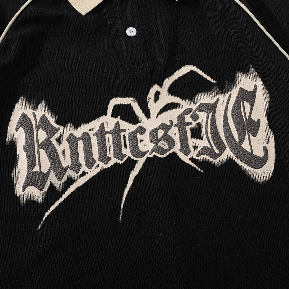 Spider Letter Print Short-sleeve Polo Shirt Men
