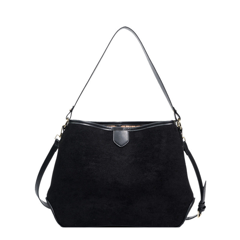 blackl vintage retro matte soft leather tote shoulder bag with a stylish crossbody strap and solid color design.