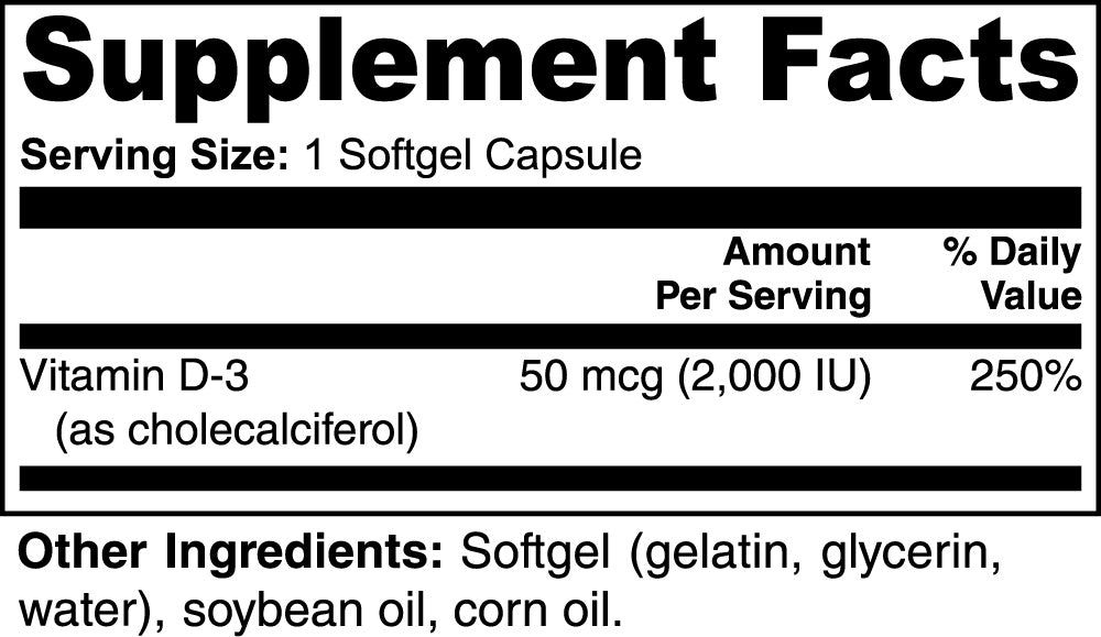 Vitamin D3 2000 IU For  Bone Strength