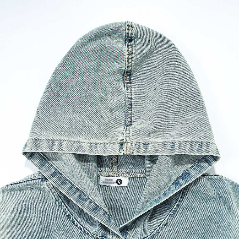 Washed Distressed Stitching Hooded Pullover