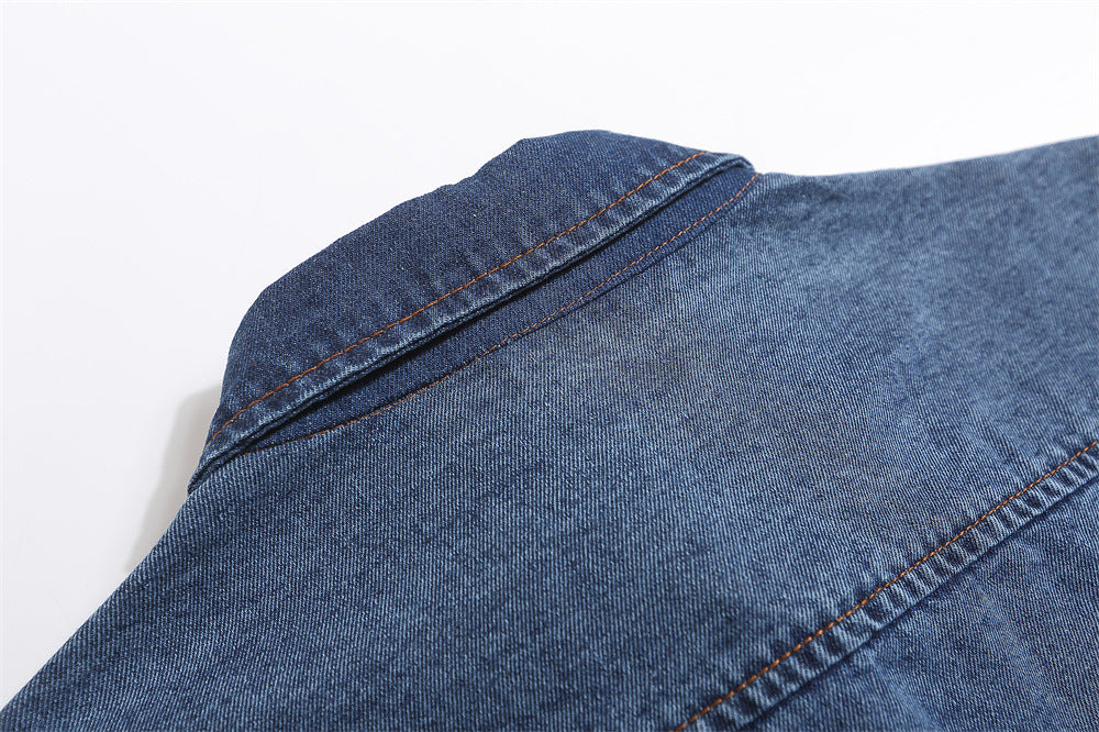Fruit Embroidery Denim Washed Short-sleeved Shirt