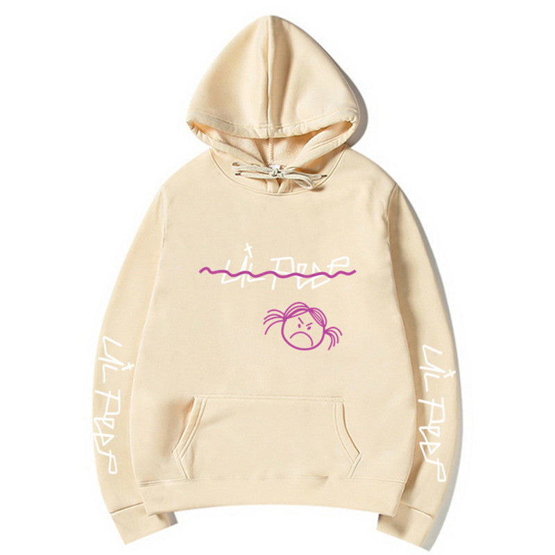 Basic Printed Hoodies Beige