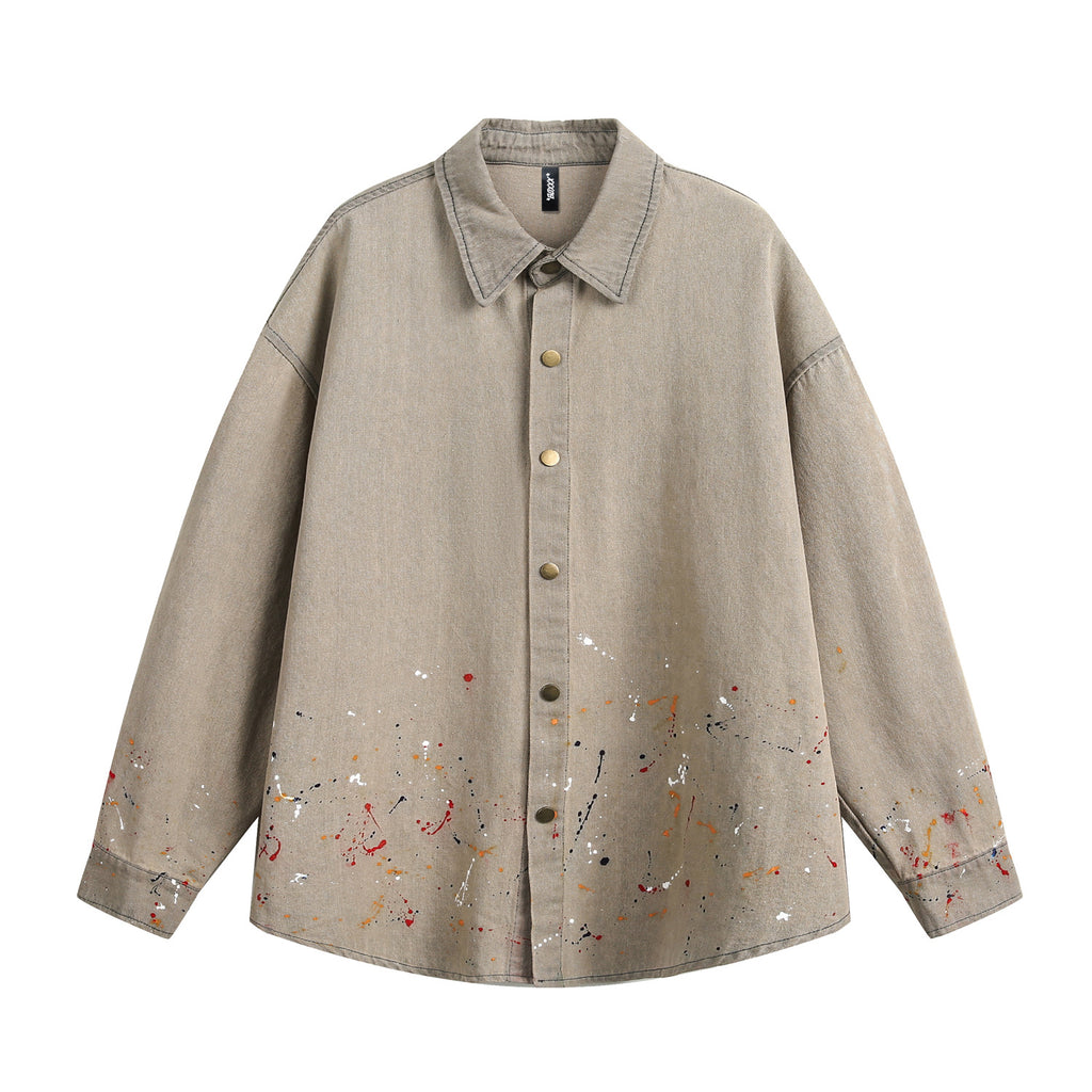 Splash-ink Washed Denim Loose Shirt