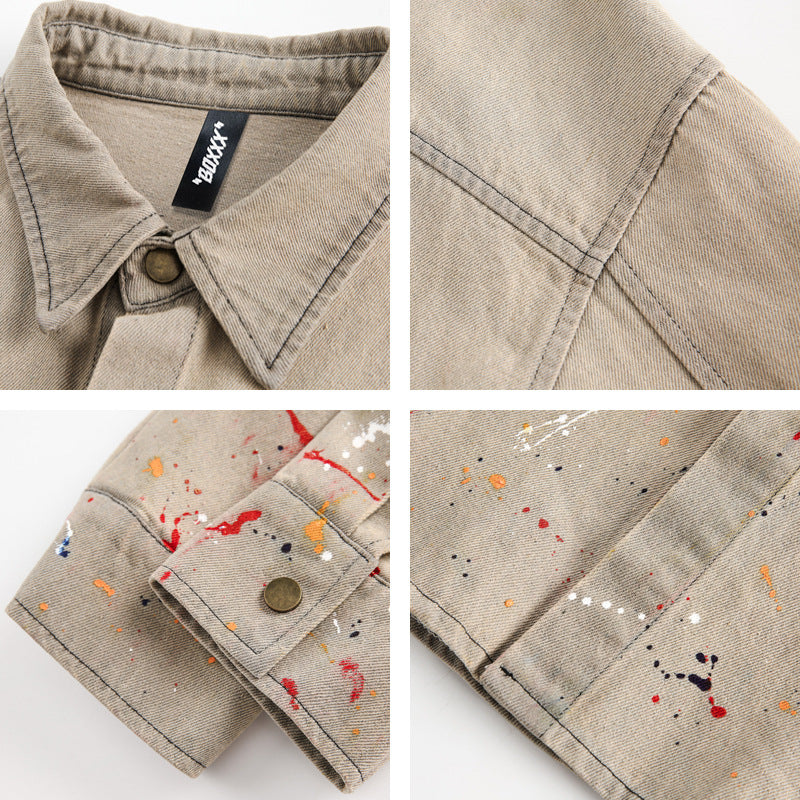 Splash-ink Washed Denim Loose Shirt