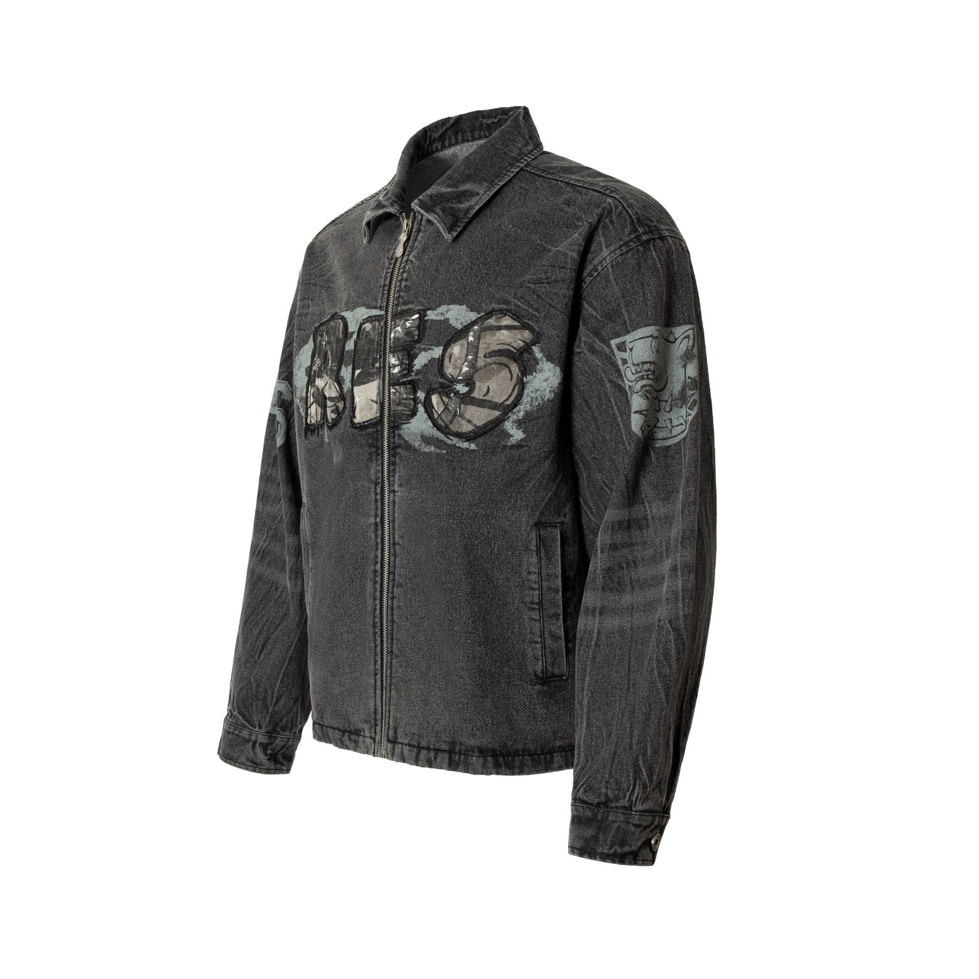  Embroidered Denim Motorcycle Jacket