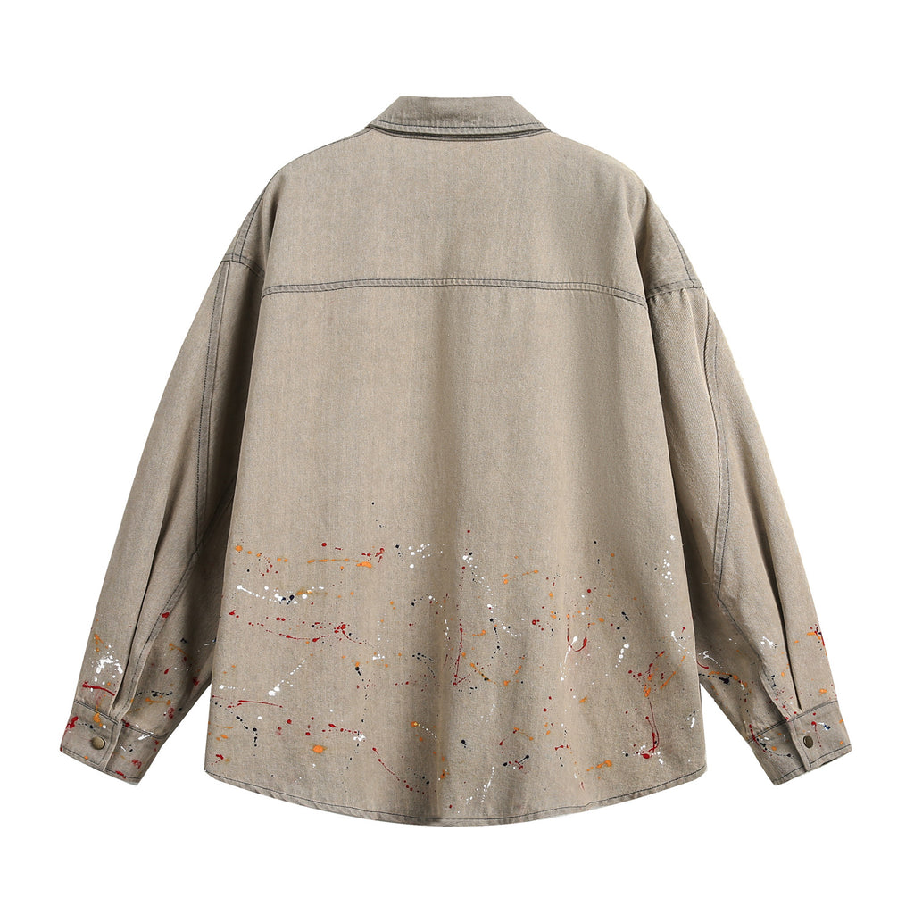 Splash-ink Washed Denim Loose Shirt