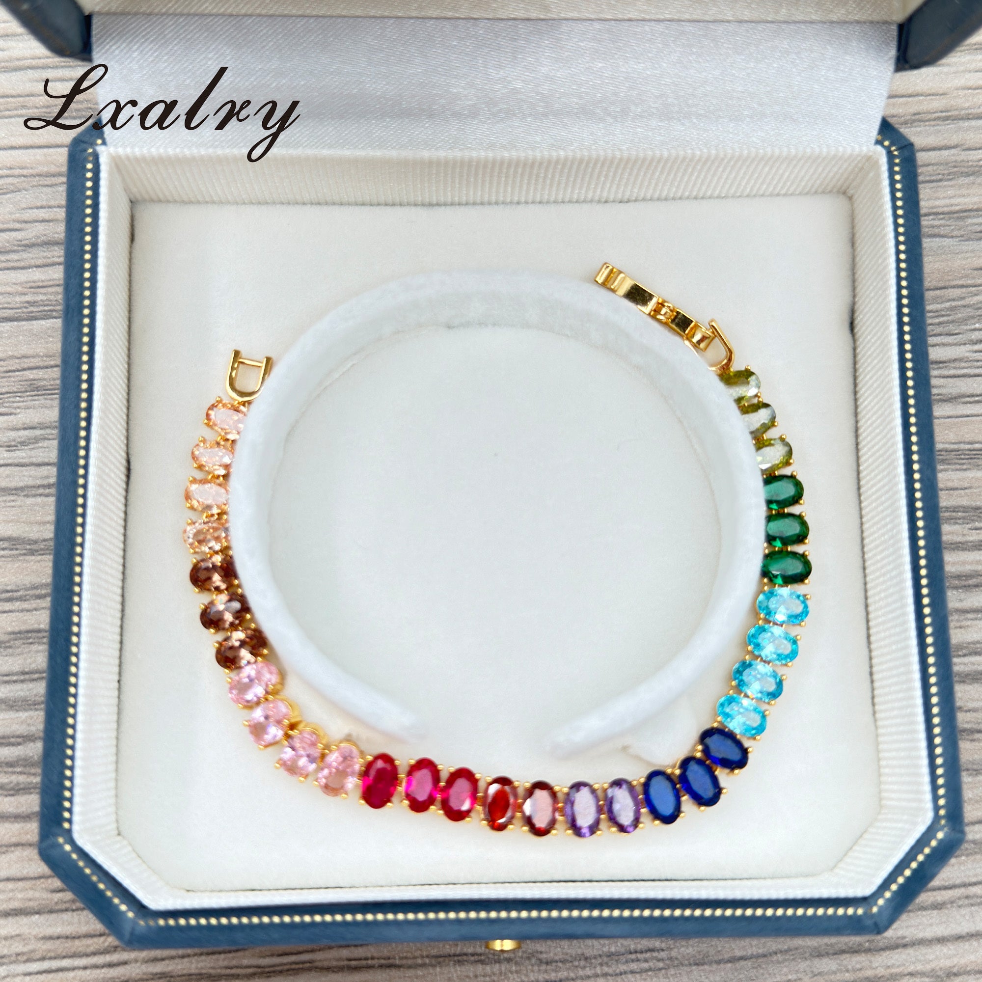Lxalry 18K Gold Plated Copper Rainbow Zircon Bracelet