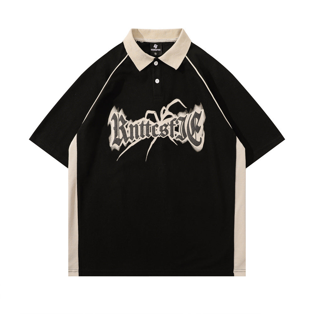 Spider Letter Print Short-sleeve Polo Shirt Men