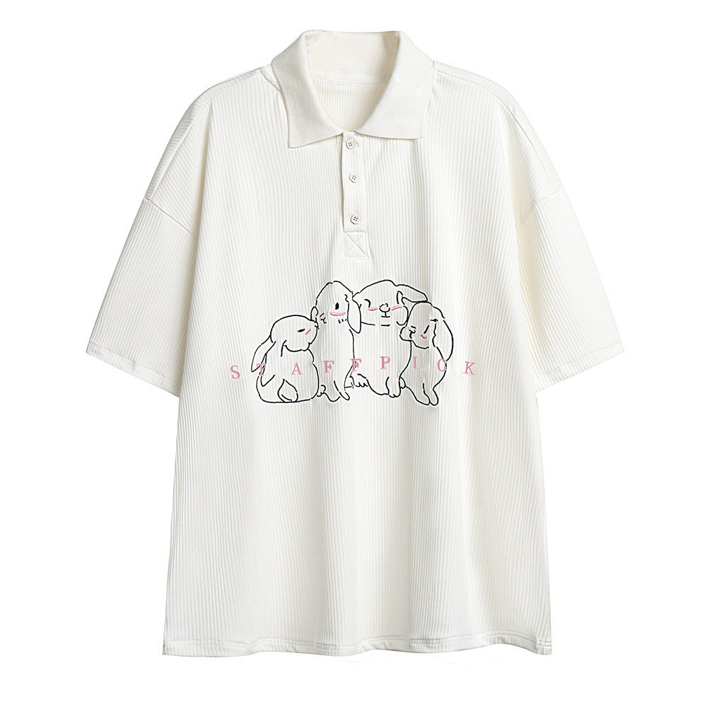 Rabbit Embroidered Short-sleeved Polo Shirt For Men