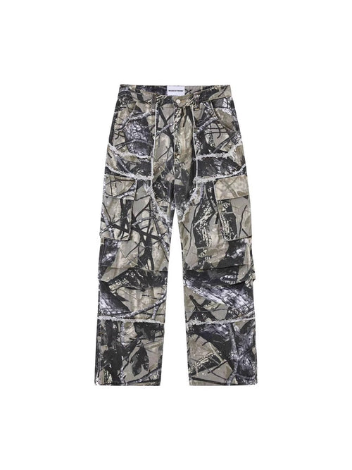 Camouflage Y2K Baggy Flare Cargo Jeans for Men - HTO
