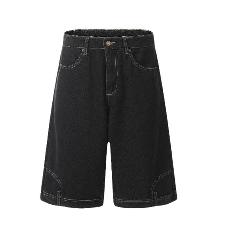 Niche Design Flip-down Denim Shorts Men