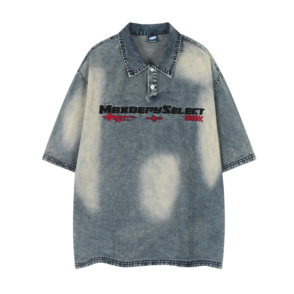 Short Sleeve Denim Polo Shirt Men
