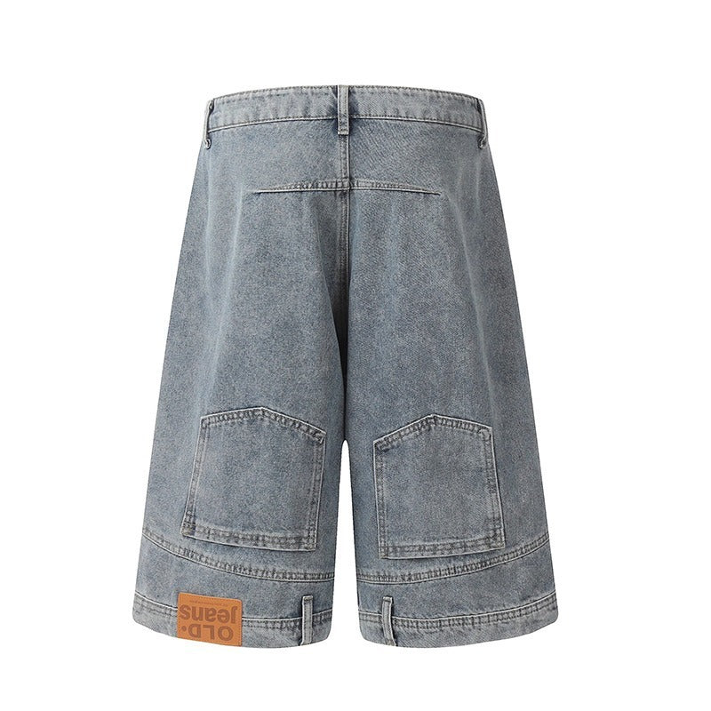 Niche Design Flip-down Denim Shorts Men
