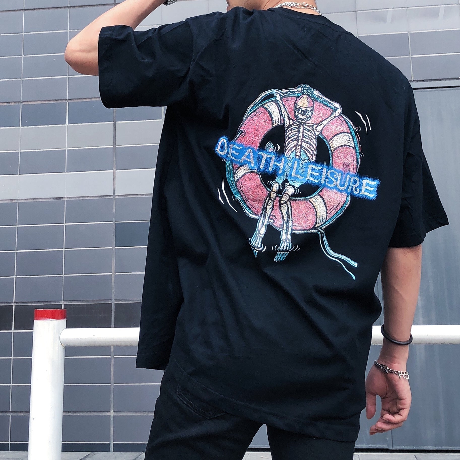 Drift Skull Print Oversized T-Shirt for Men - HTO
