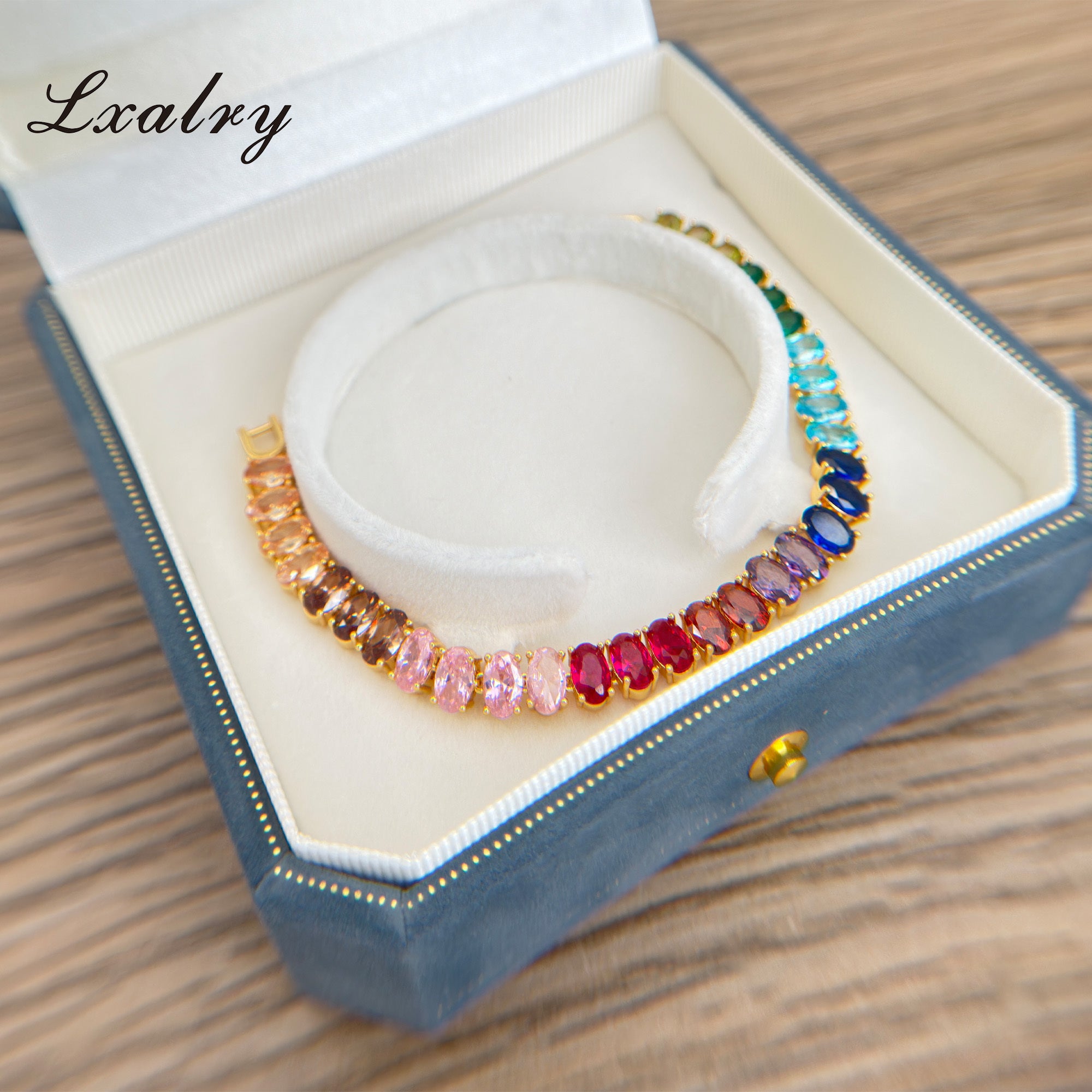 Lxalry 18K Gold Plated Copper Rainbow Zircon Bracelet
