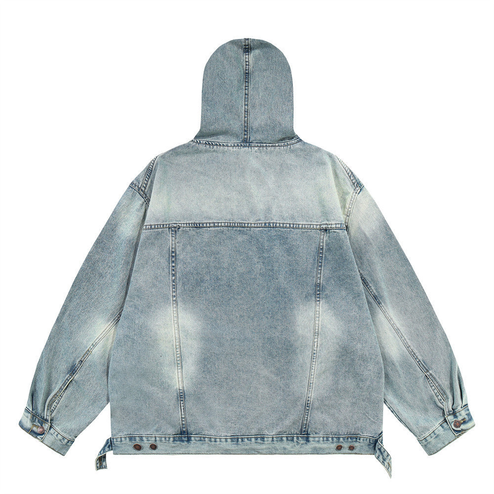 Washed Distressed Stitching Hooded Pullover