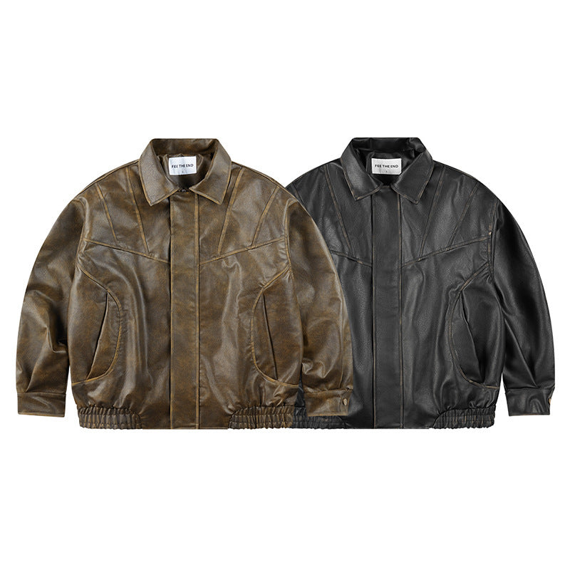 Retro Leather jacket -  Loose Fit