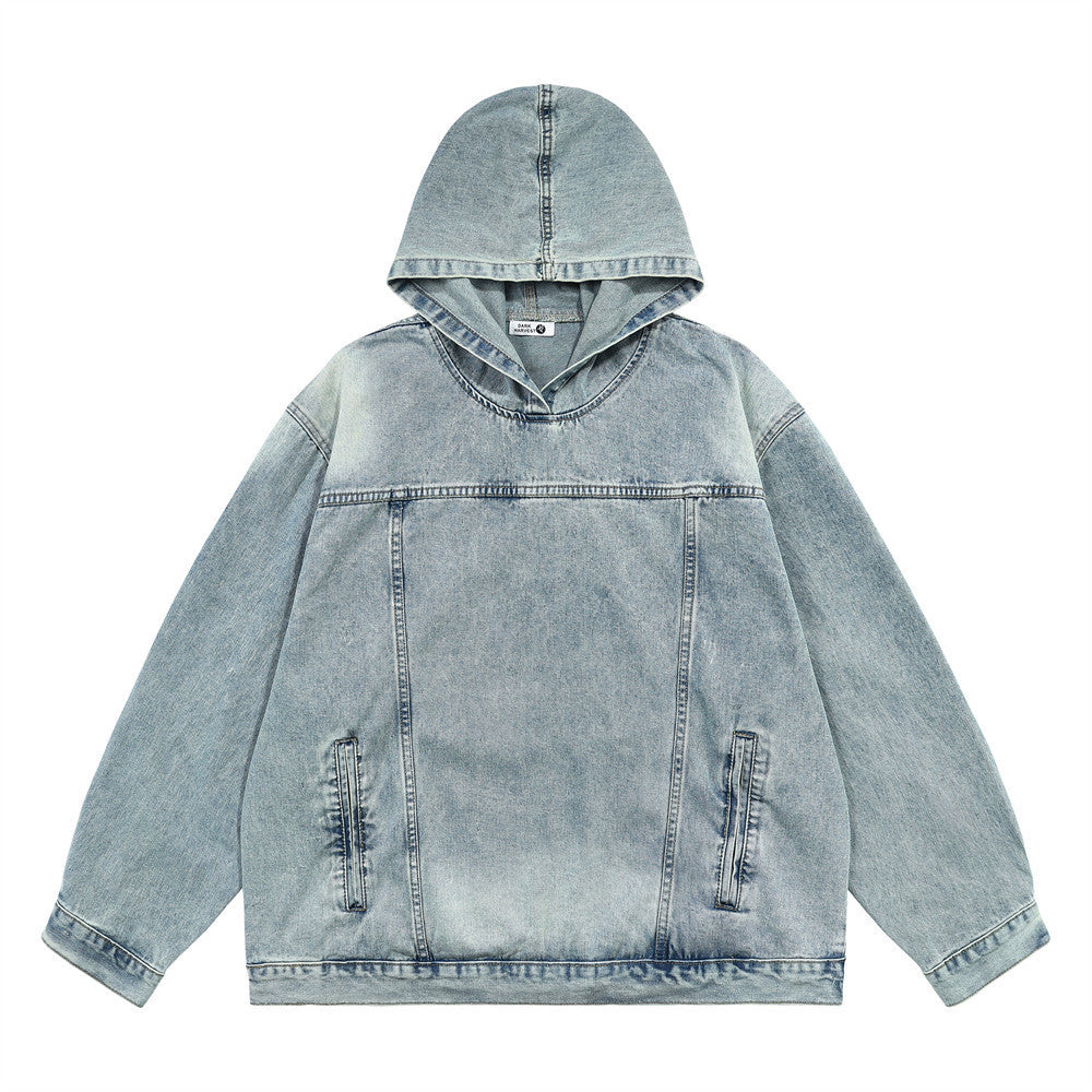 Washed Distressed Stitching Hooded Pullover