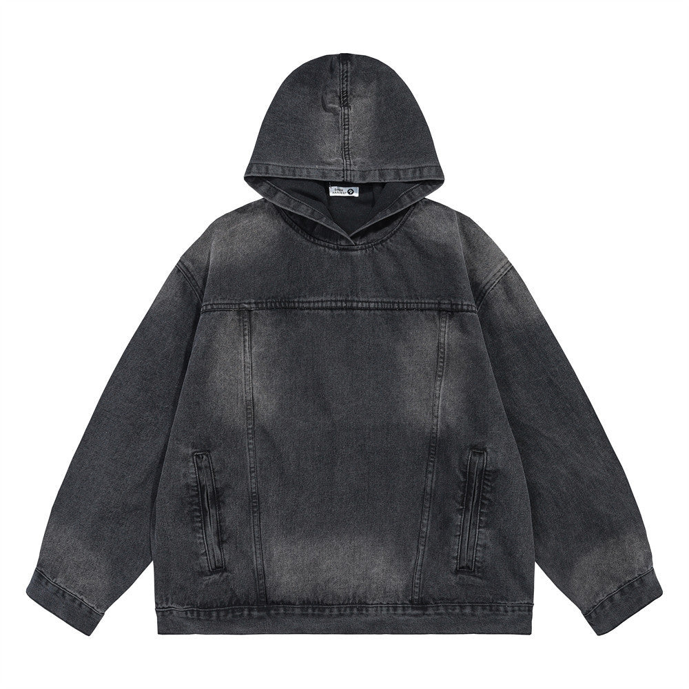 Washed Distressed Stitching Hooded Pullover